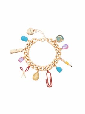 Betsey Johnson Back To School Charm Bracelet Chunky Statement Gold Tone Y2K NWT